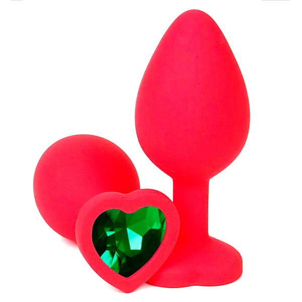 Пробка анальная "Vandersex", S, силикон, зеленый кристалл, сердце, Red (122-HRGS)
