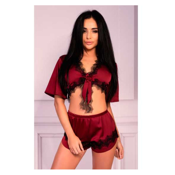 51183 LivCo Corsetti Maurea, бордовый. Атласный комплект с кружевом. Размер S-M
