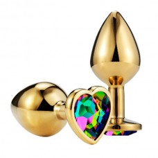 Пробка анальная "Vandersex", S, металл, разноцветный кристалл в форме сердца, Gold