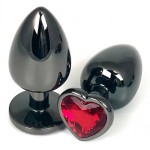 Пробка анальная "Vandersex", L, металл, красный кристалл в форме сердца, Black