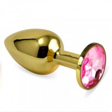 Пробка анальная "Vandersex", M, металл, светло-розовый кристалл, Gold